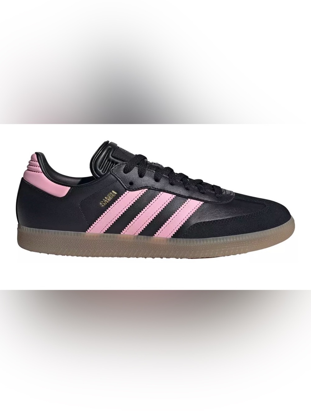 Adidas Messi Samba Low-Top Lace Soccer Sneaker in Black/Pink Stripes/Gum, M 8.5